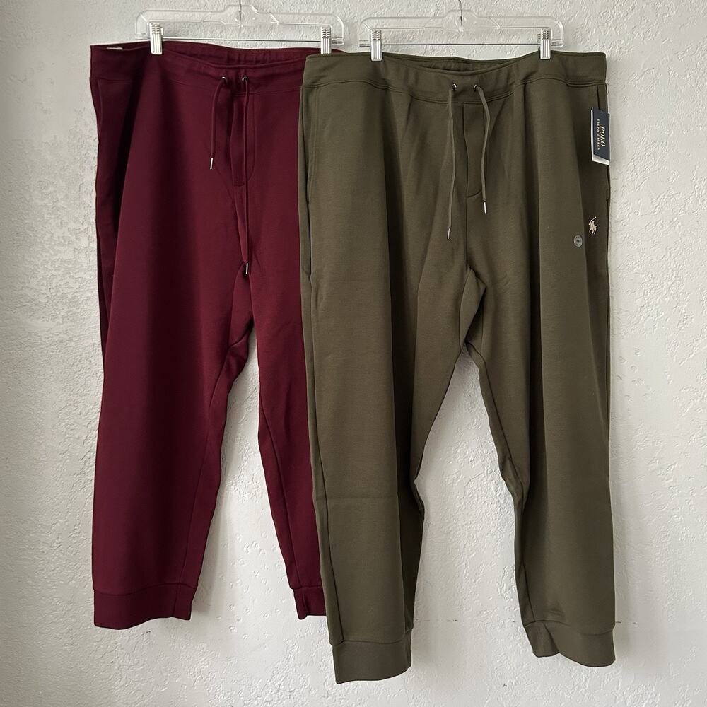 POLO Ralph Lauren Men 3XB Olive Logo Double Knit Jogger Pants NWT + Burgundy